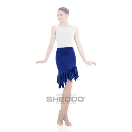 Female Skirt With Gathered Yoke &#38; Asymmetric Ruffle At Hem, Super Jersey Electric Blue